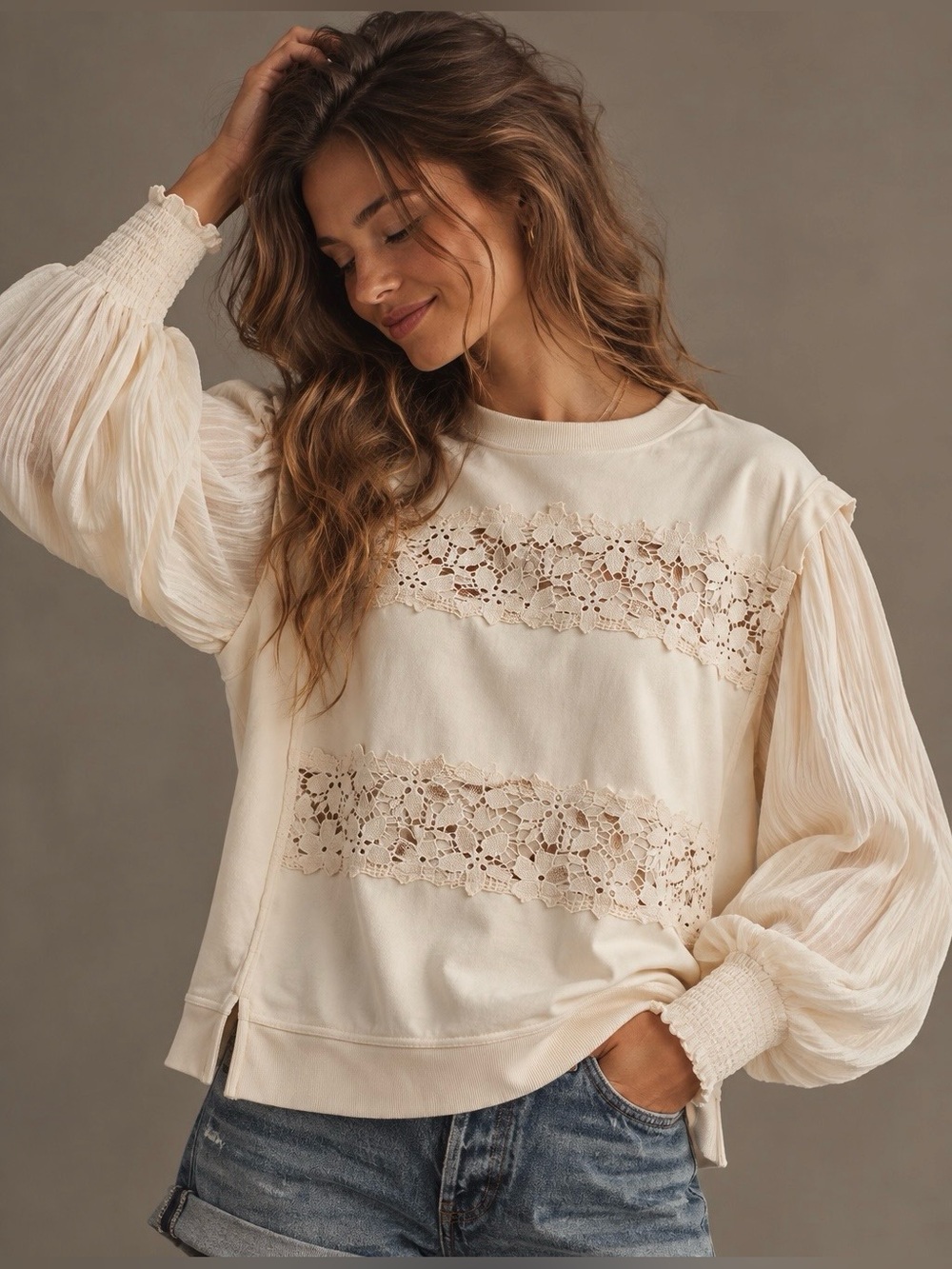 Anthropologie Floral Cutwork Pullover - Size Medium